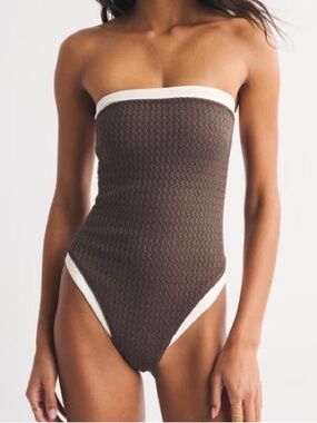 NWT A&F Marina Crochet-Style One-Piece Swimsuit - Size XXS Regular Brown